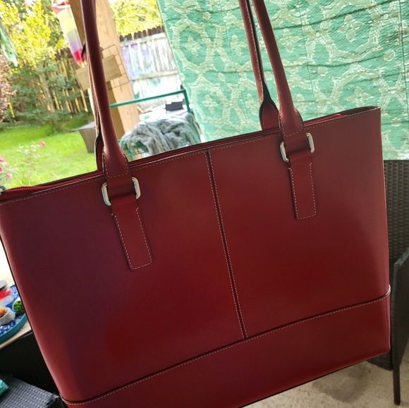 Lodis Red Leather Tote EUC - Picture 2 of 4
